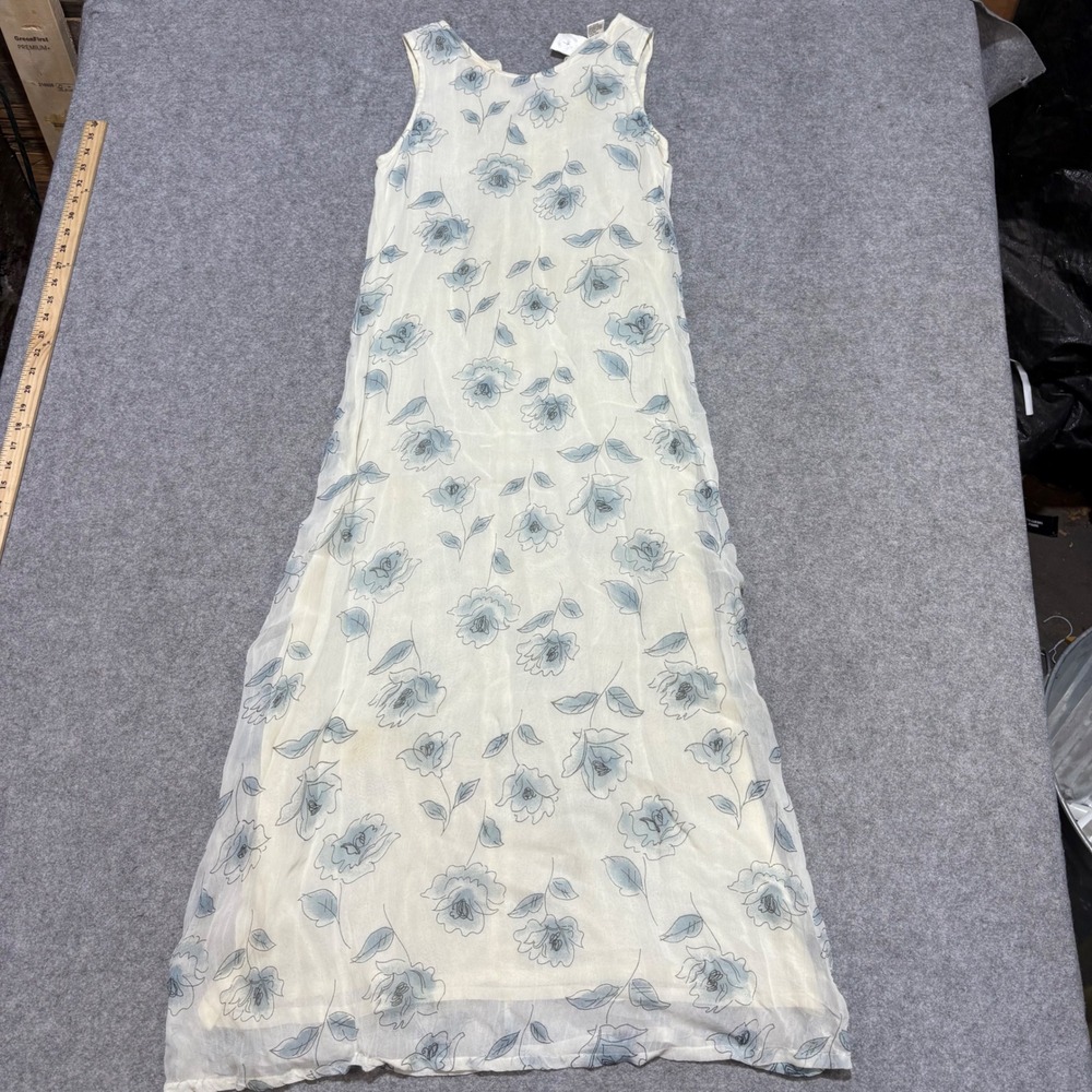 Urban Life Vintage Floral Maxi Dress Cream Blue Rayon Sleeveless Small 0382